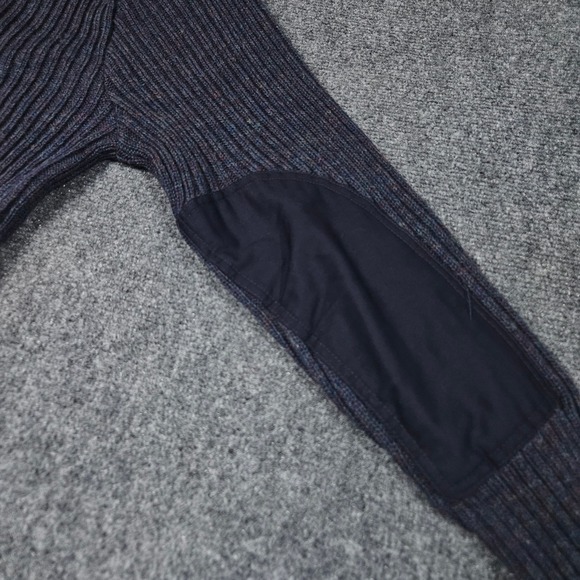 LL Bean Wool Commando Sweater Large Navy Rib Knit Shoulder Elbow Patches Vintage - Picture 5 of 8